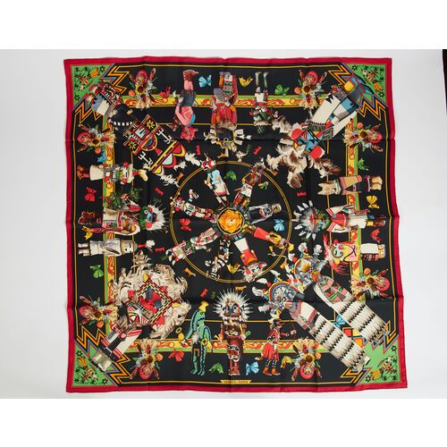 Hermès Black Silk Kachinas Scarf