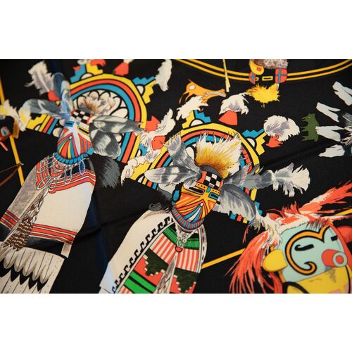Hermès Black Silk Kachinas Scarf