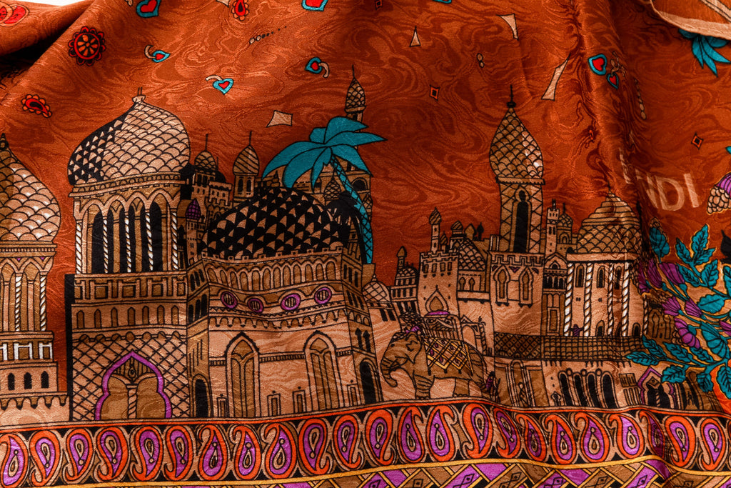 Fendi Silk Brown Vintage Large Shawl