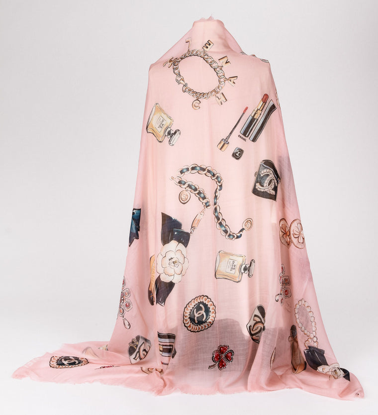 Chanel pink cashmere icons XL shawl