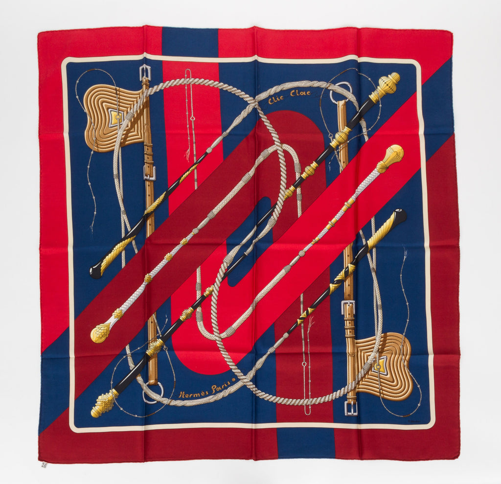 Hermès Clic Clac Red Blue Silk Scarf