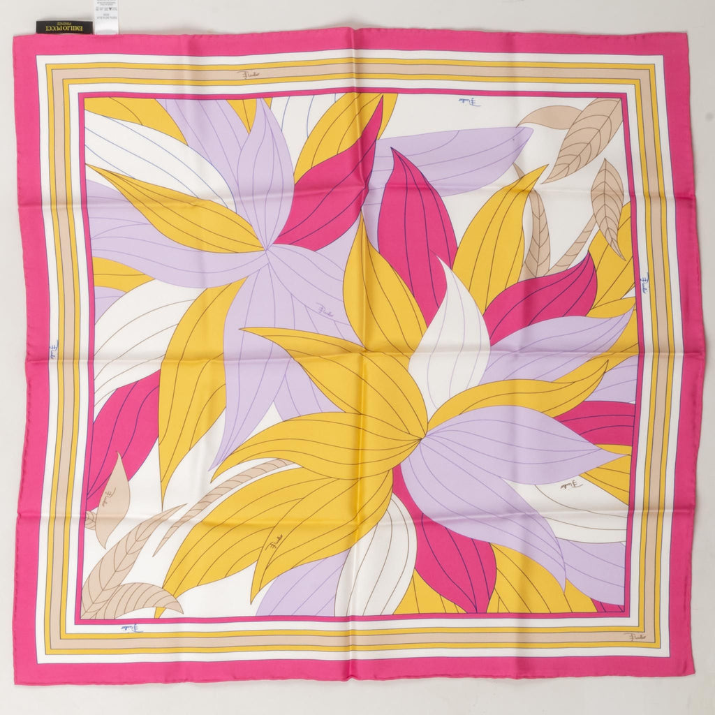 Pucci Silk Twill Leaves Print Pink Scarf