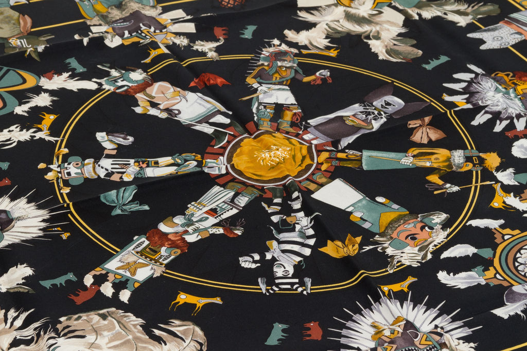 Hermès Black Silk Kachinas Scarf