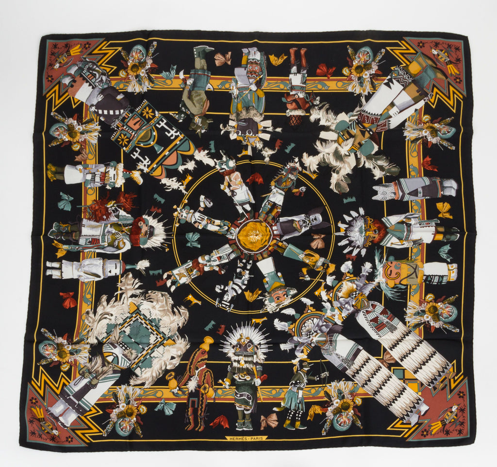 Hermès Black Silk Kachinas Scarf