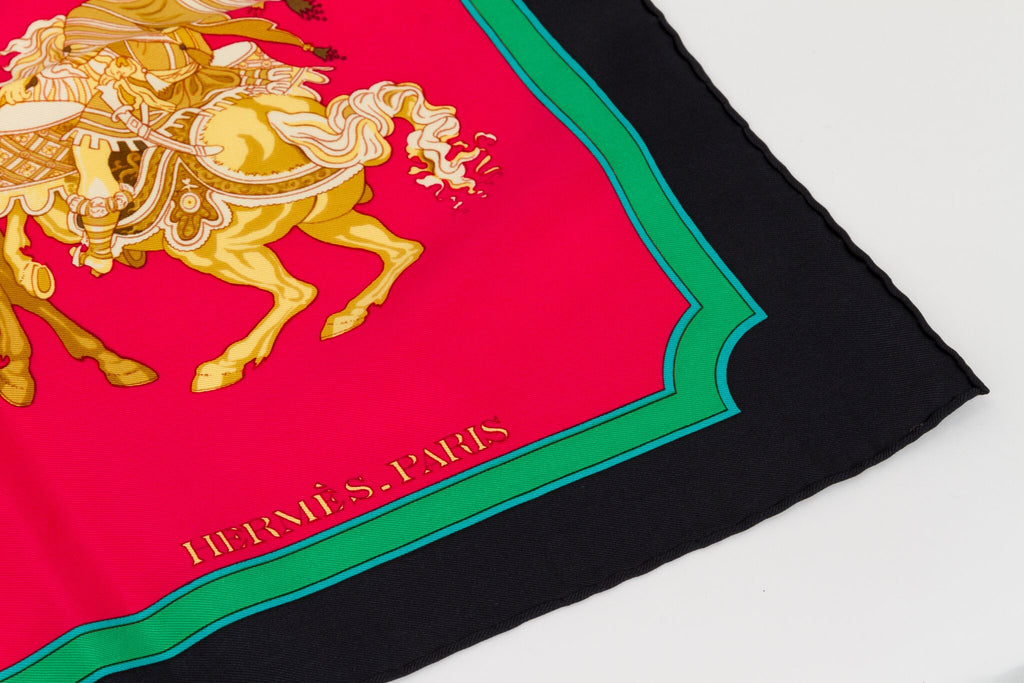 Hermès "Carrousel" Red Silk Twill Scarf