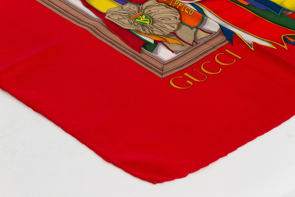 Gucci Equestrian Cockades Red Silk Scarf