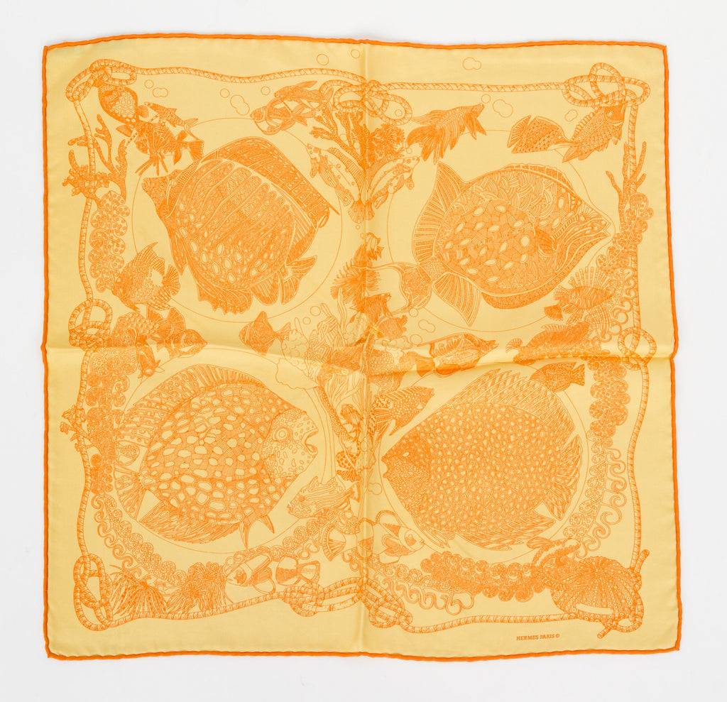 Hermès Yellow Fish Silk Twill Scarf