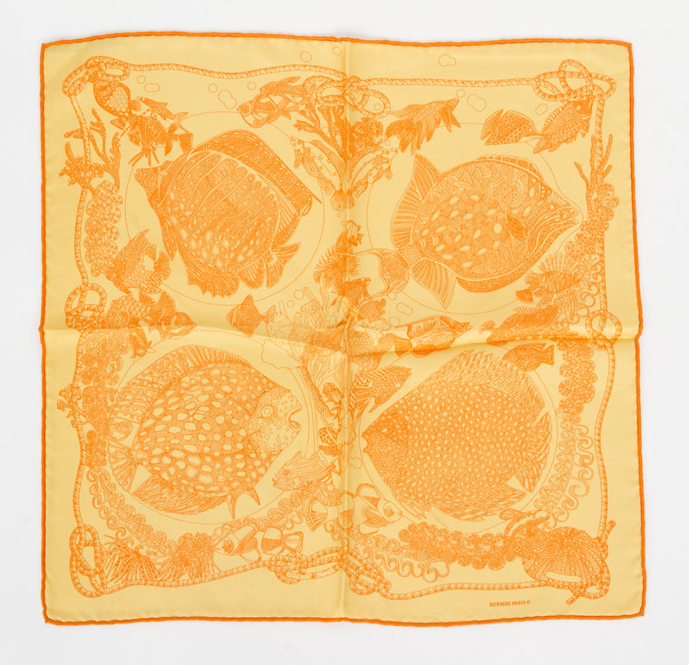 Hermès Yellow Fish Silk Twill Scarf