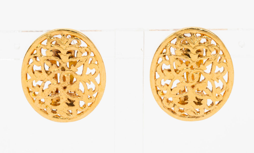 Chanel 80 Perforated Oval Clip Earrings