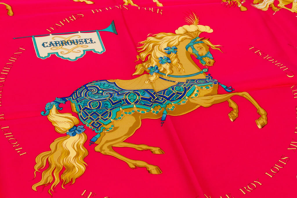 Hermès "Carrousel" Red Silk Twill Scarf