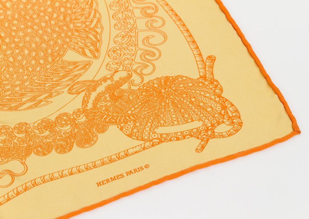 Hermès Yellow Fish Silk Twill Scarf