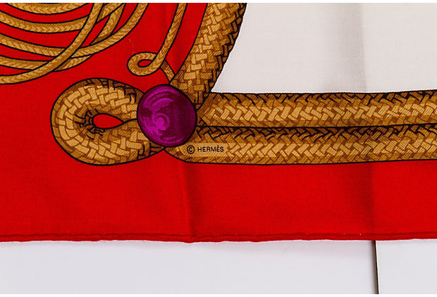Hermès Cashmere Red Brandebourgs Shawl