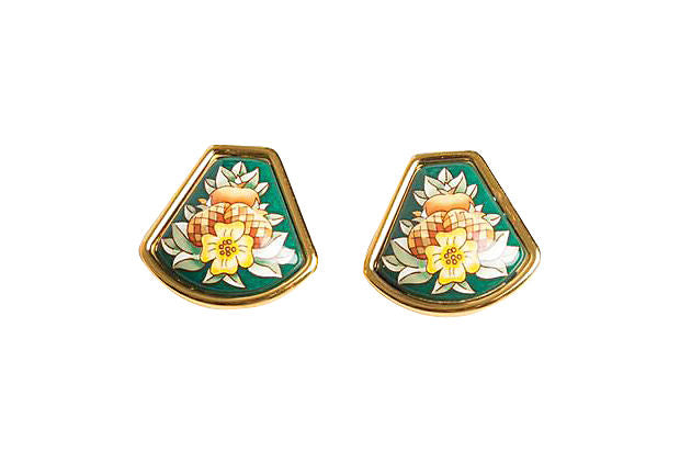 Hermès Green Bouquet Enamel Earrings