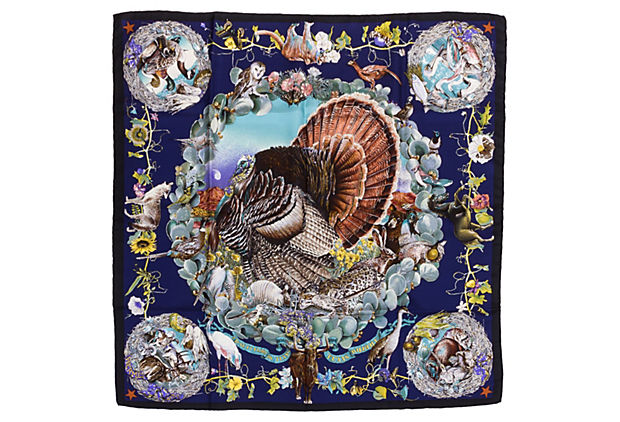 Hermès Faune et Flore Du Texas Blu Scarf