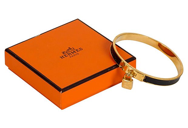 Hermès Black Lizard Cadena Bangle