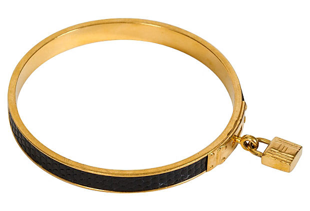Hermès Black Lizard Cadena Bangle