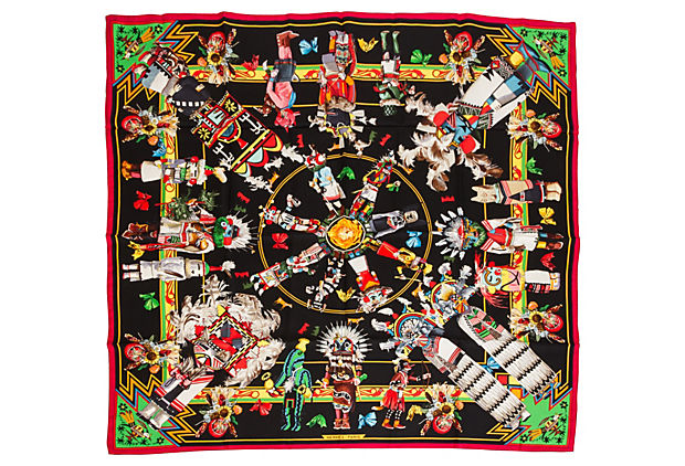 Hermès Black Kachinas Silk Scarf Oliver