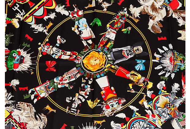 Hermès Black Kachinas Silk Scarf Oliver