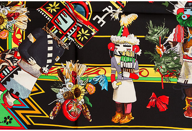 Hermès Black Kachinas Silk Scarf Oliver