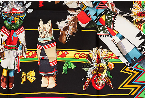Hermès Black Kachinas Silk Scarf Oliver