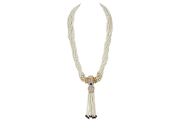 KJL Pearl Lariat Snake Pendant Necklace