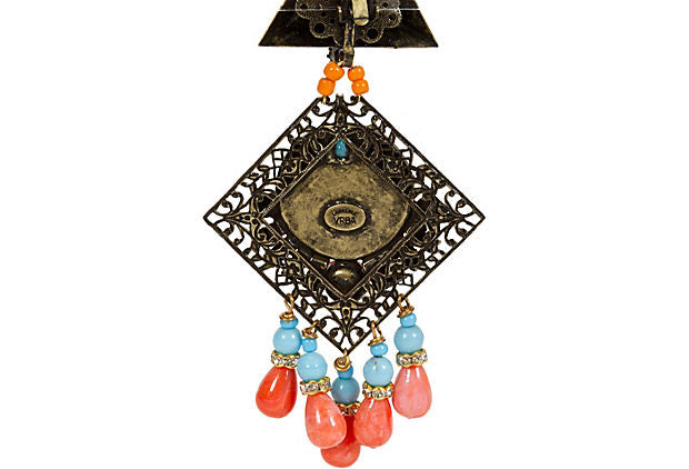 Vrba Turquoise Coral Clip Earrings