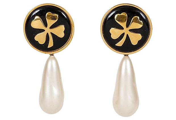 1970s Chanel Clover Drop Pearl Earrings