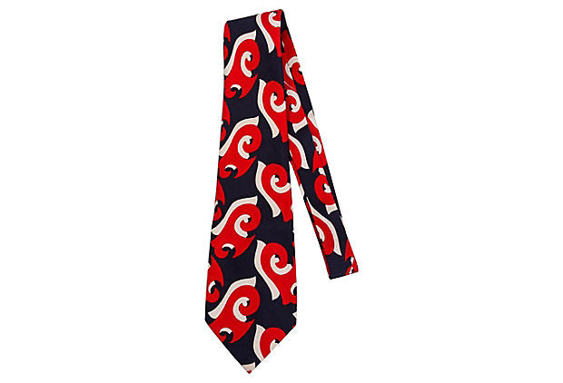 Lanvin 70's Silk Red Geometric Tie