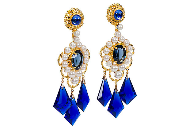 Vrba Blue Pearl Drop Earrings