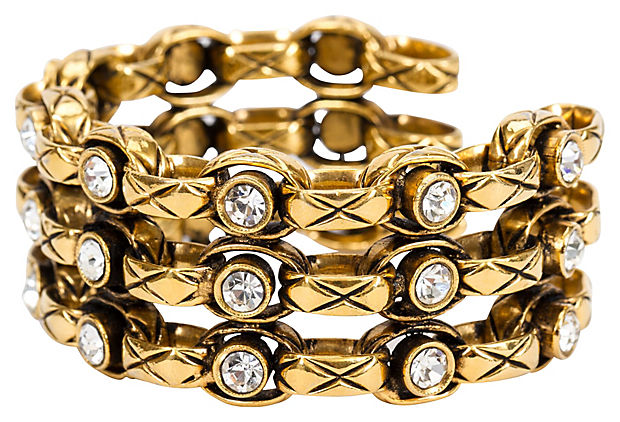 Chanel 70s Chain & Crystal Cuff Bracelet