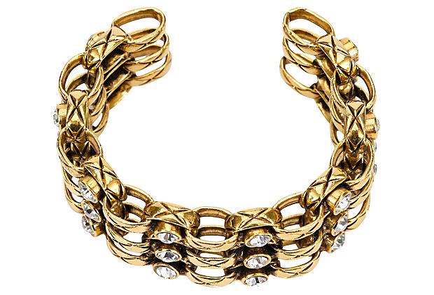 Chanel 70s Chain & Crystal Cuff Bracelet