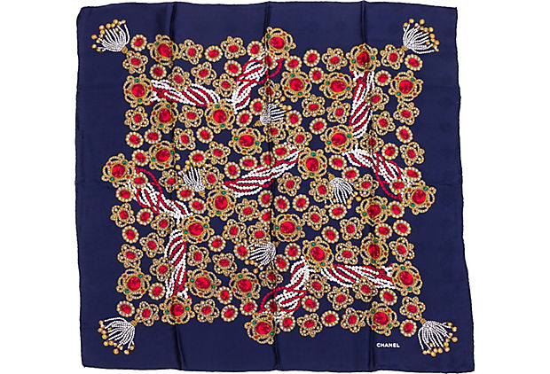 Chanel Navy Jewel Silk Scarf