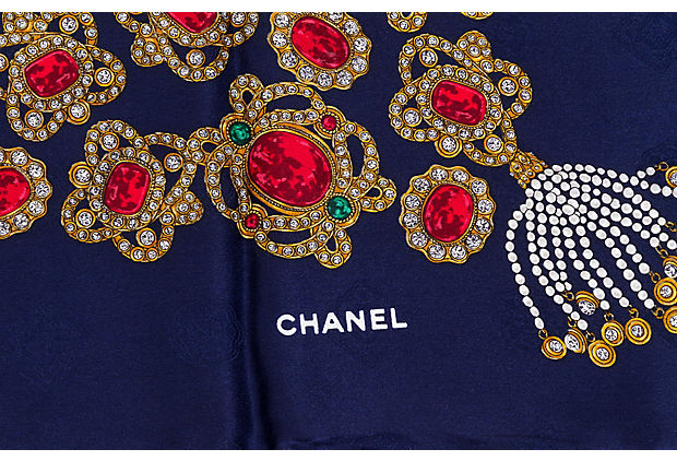 Chanel Navy Jewel Silk Scarf