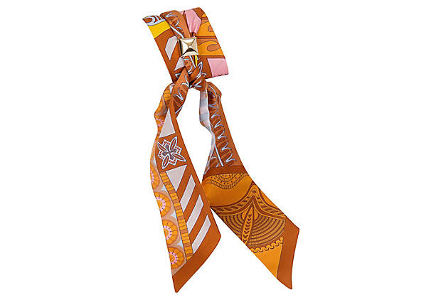 Hermès Camel Geometric Twilly Medor