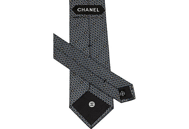 Chanel Gray Logo Silk Tie