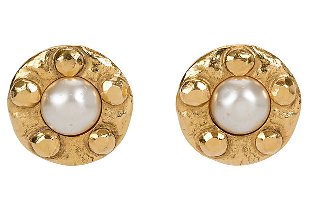 Chanel Hammered Pearl Earrings