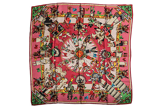 Hermès Pink Kachinas Silk Twill Scarf