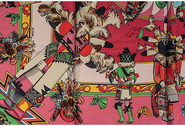 Hermès Pink Kachinas Silk Twill Scarf