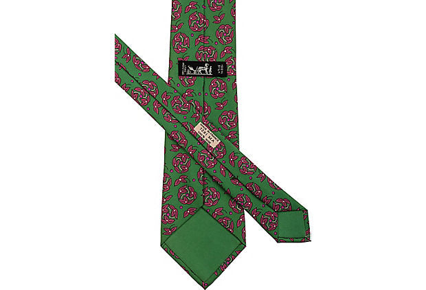Hermès Green Floral Silk Tie