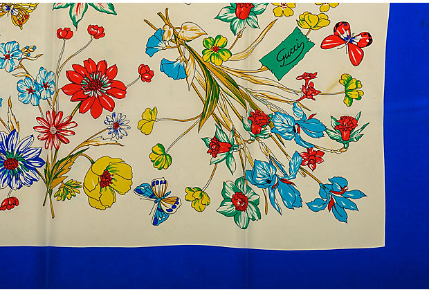 Gucci Blue Floral Print Scarf