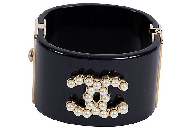 Chanel Black & Pearl CC Logo Cuff