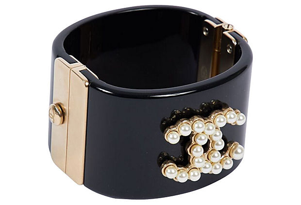 Chanel Black & Pearl CC Logo Cuff