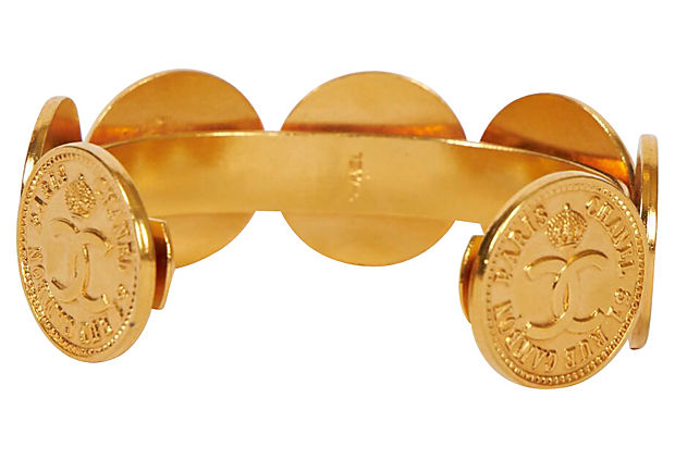 1970s Chanel Logo Coins Cuff Bracelet