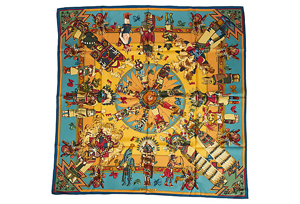 Hermès Blue & Yellow Kachinas Scarf