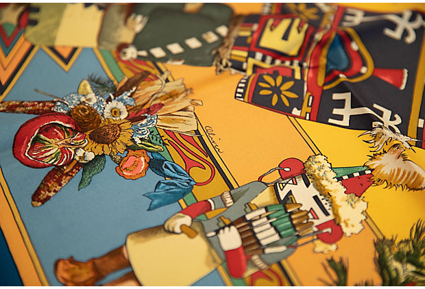 Hermès Blue & Yellow Kachinas Scarf