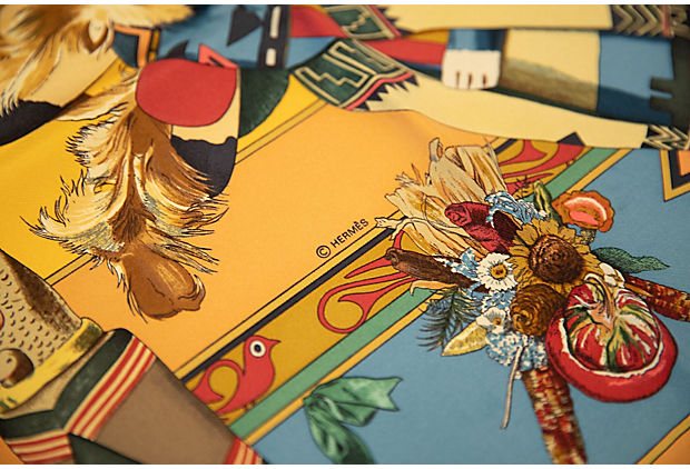 Hermès Blue & Yellow Kachinas Scarf