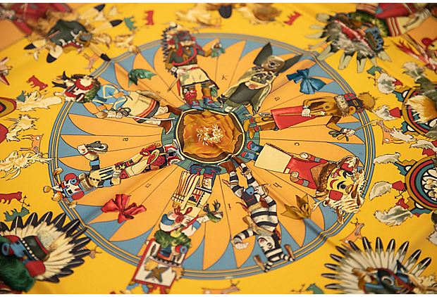 Hermès Blue & Yellow Kachinas Scarf