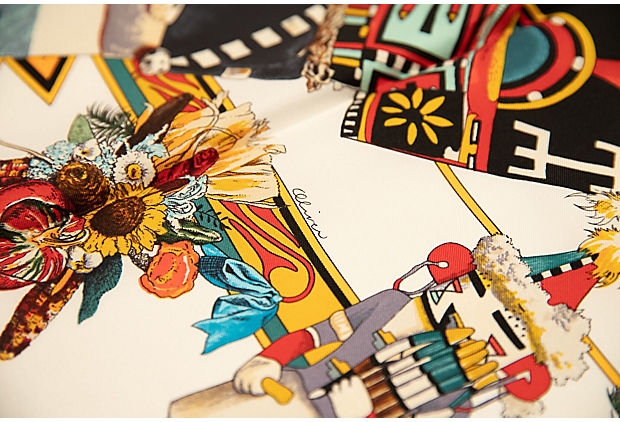 Hermès White & Red Silk Kachinas Scarf