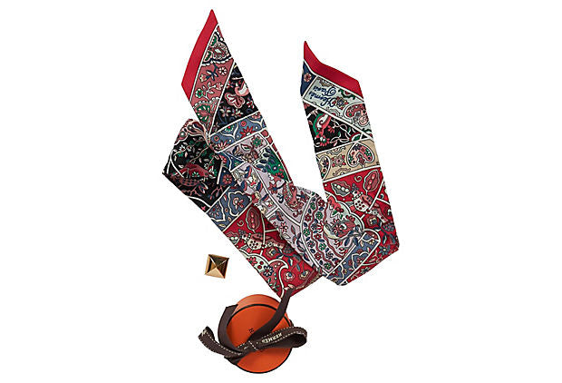 Hermès Red Paisley Silk Twilly Scarf