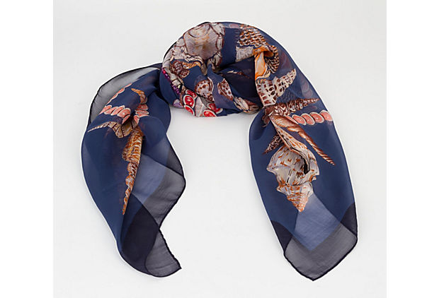 Hermes Rocaille Blue Chiffon Xlg Shawl